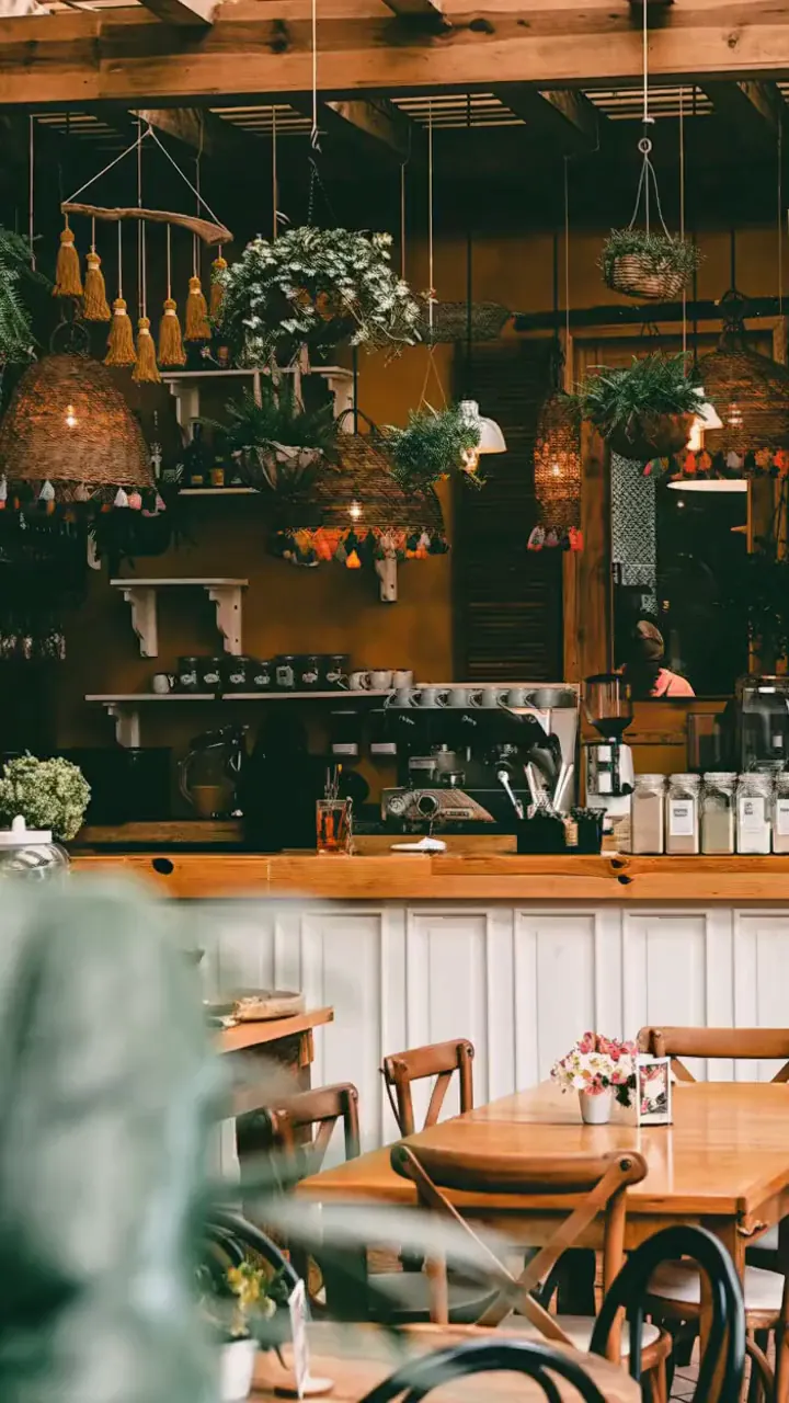 warm cozy coffee shop interior